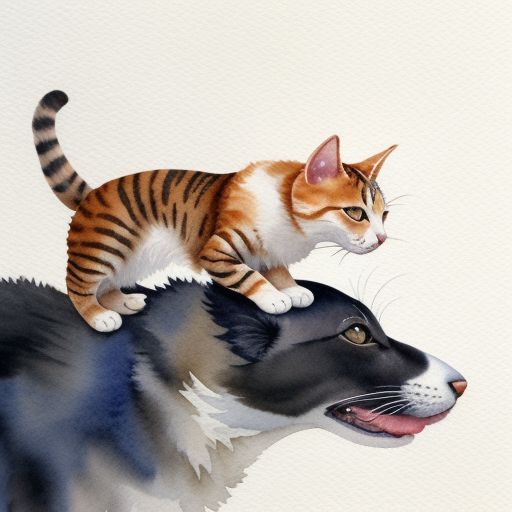 cat riding a dog 