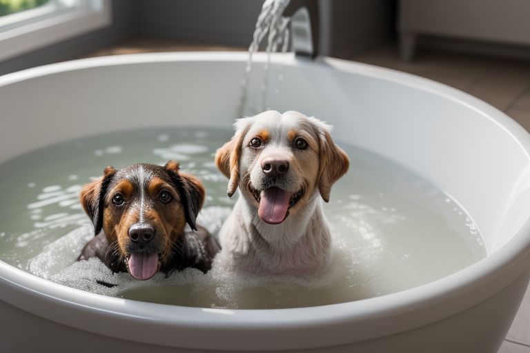 dogs gotting a bath