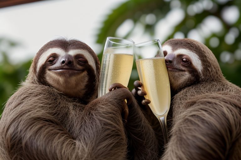 sloths drinking champagne